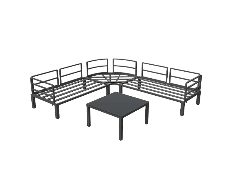 Zestaw mebli ogrodowych z ocynkowanej stali na 4 osoby - 2 sofy, 1 stół kawowy ze szkła hartowanego - z poduszkami - Szary