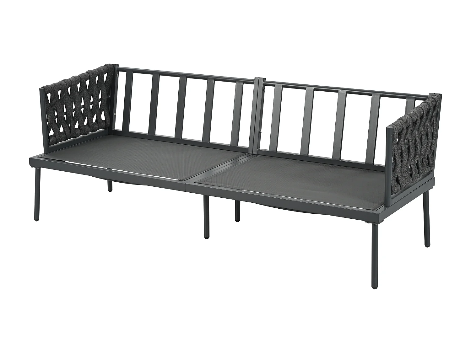 Salão de jardim - conjunto de espreguiçadeiras de jardim - 5 lugares - em corda - em ferro galvanizado - sofá - 1 mesa baixa - 2 cadeiras - Cinza