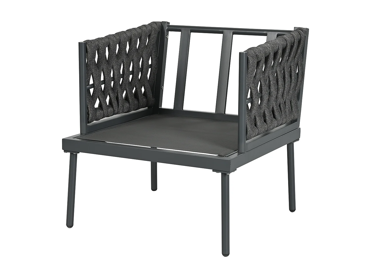 Salão de jardim - conjunto de espreguiçadeiras de jardim - 5 lugares - em corda - em ferro galvanizado - sofá - 1 mesa baixa - 2 cadeiras - Cinza