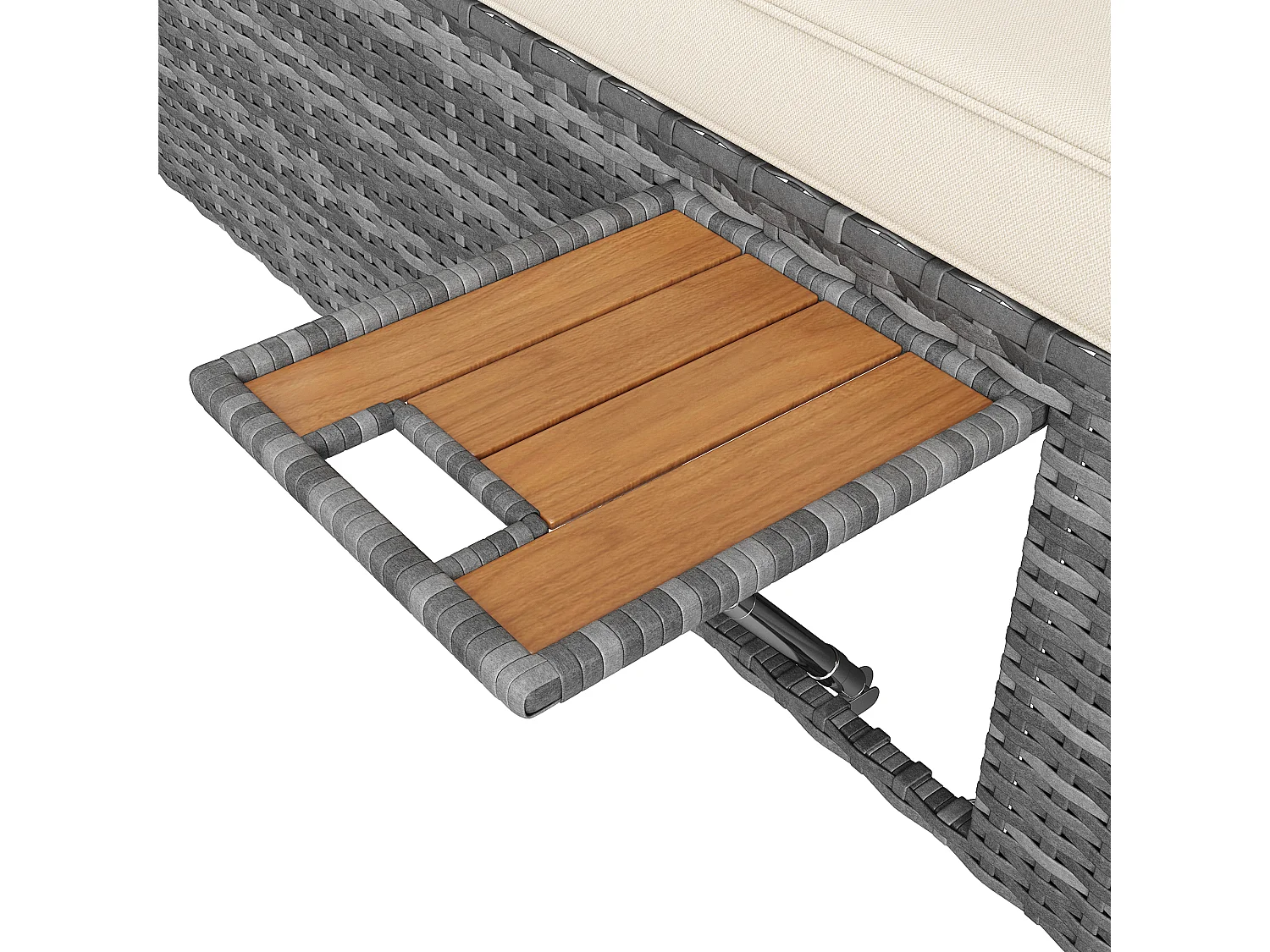 Chaise longue de jardin lit double - avec rideau d'ombrage - chaise longue en rotin - avec coussin et table pliante - gris