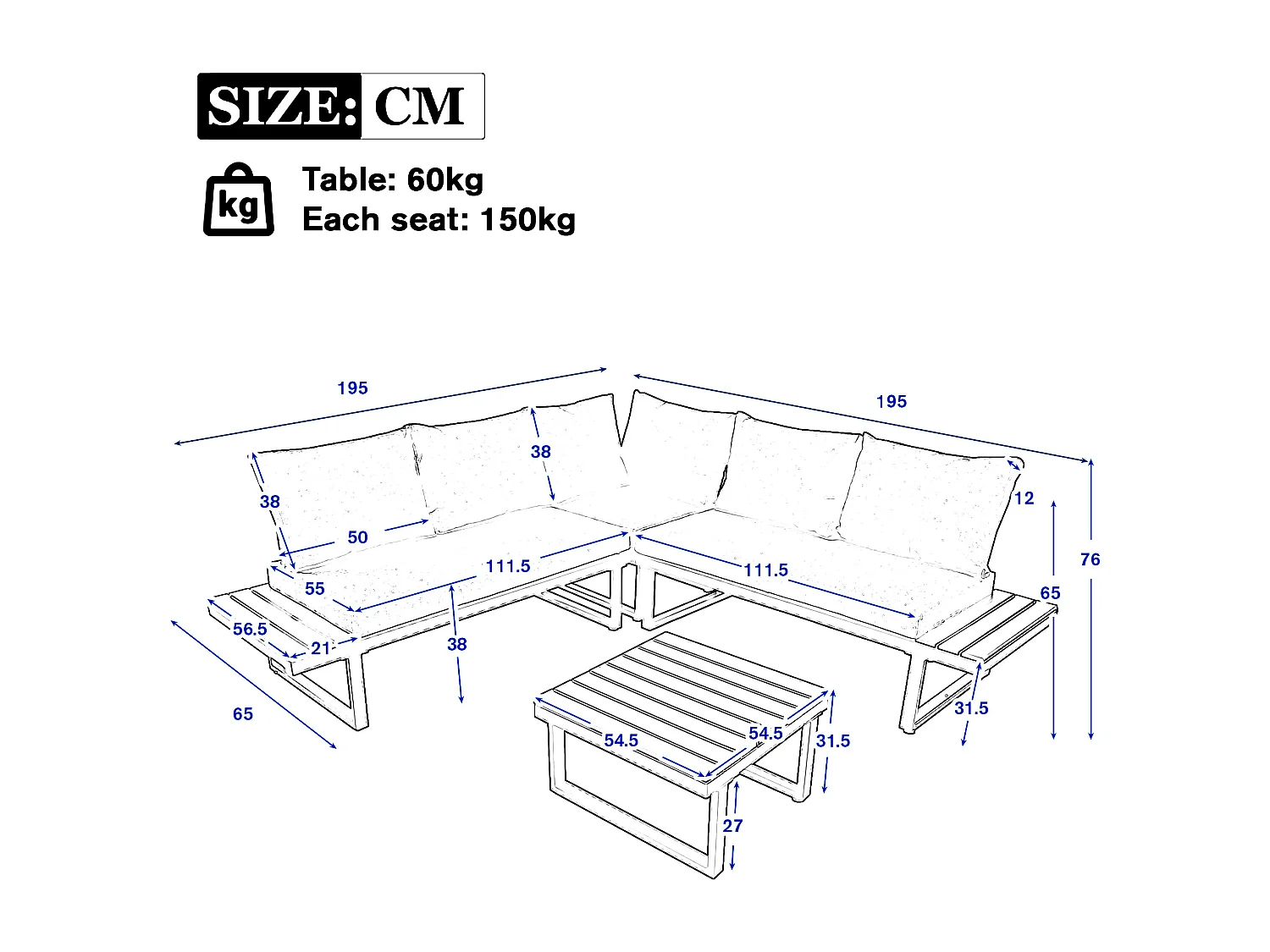 Salon de jardin - 4 places - en Acier galvanisé - canapé d'angle - 1 table en grain de bois - Beige