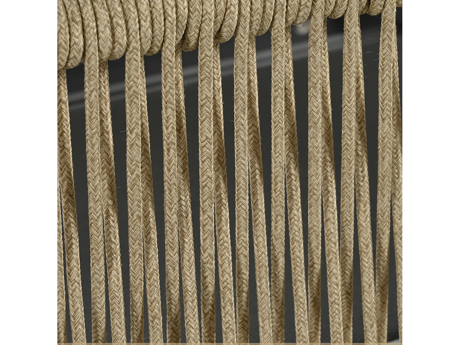 Salon de jardin 6 places - en fer galvanisé léger - en corde - canapé - 2 fauteuils et table basse - avec table à manger - 1 tabouret - Beige