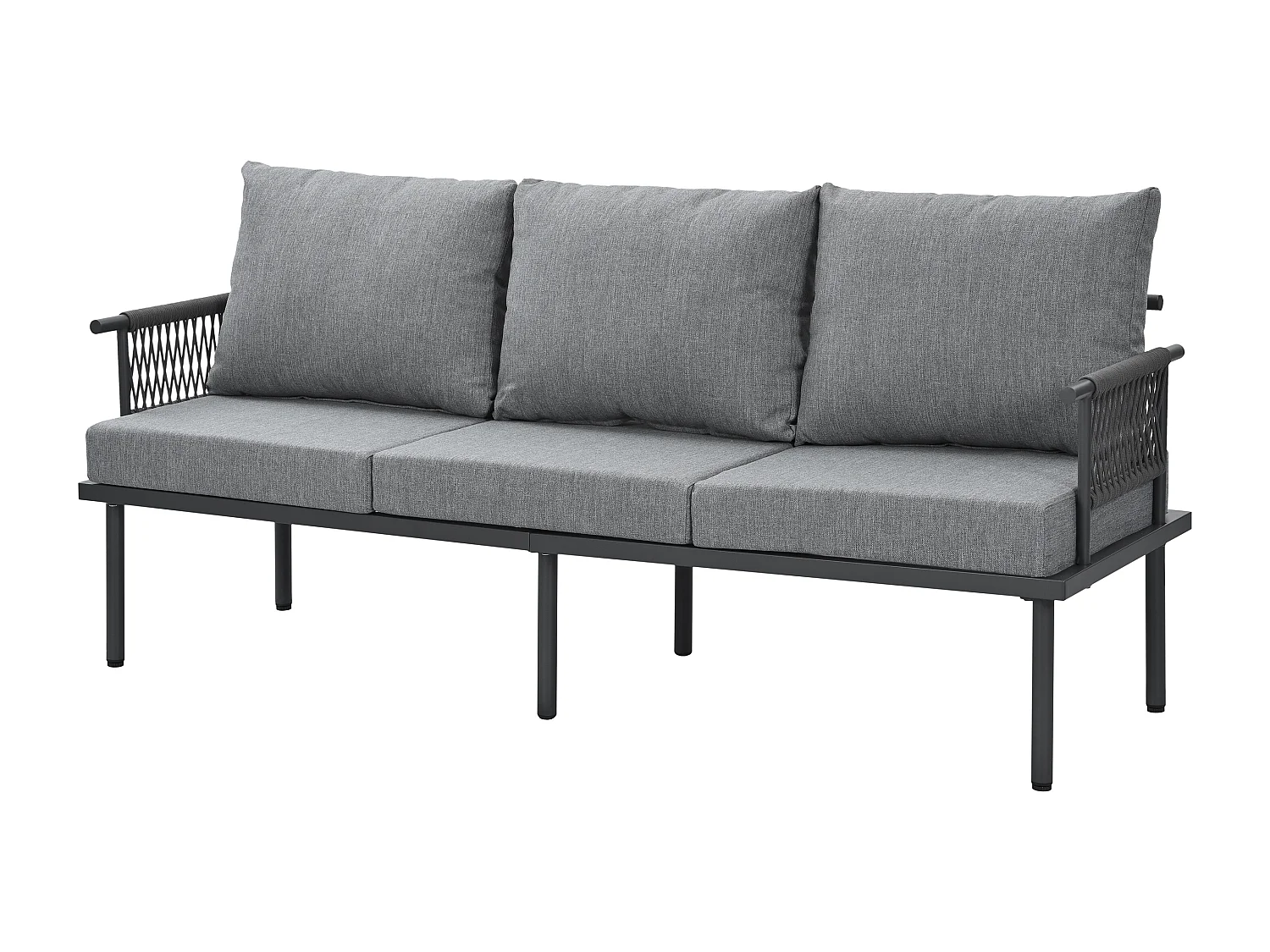 Tuinsalon - ensemble van tuinliegestoelen - 5 plaatsen - in verzinkt ijzer - canapé - 1 lage tafel - tafelplaat van glas - 2 fauteuils - Grijs