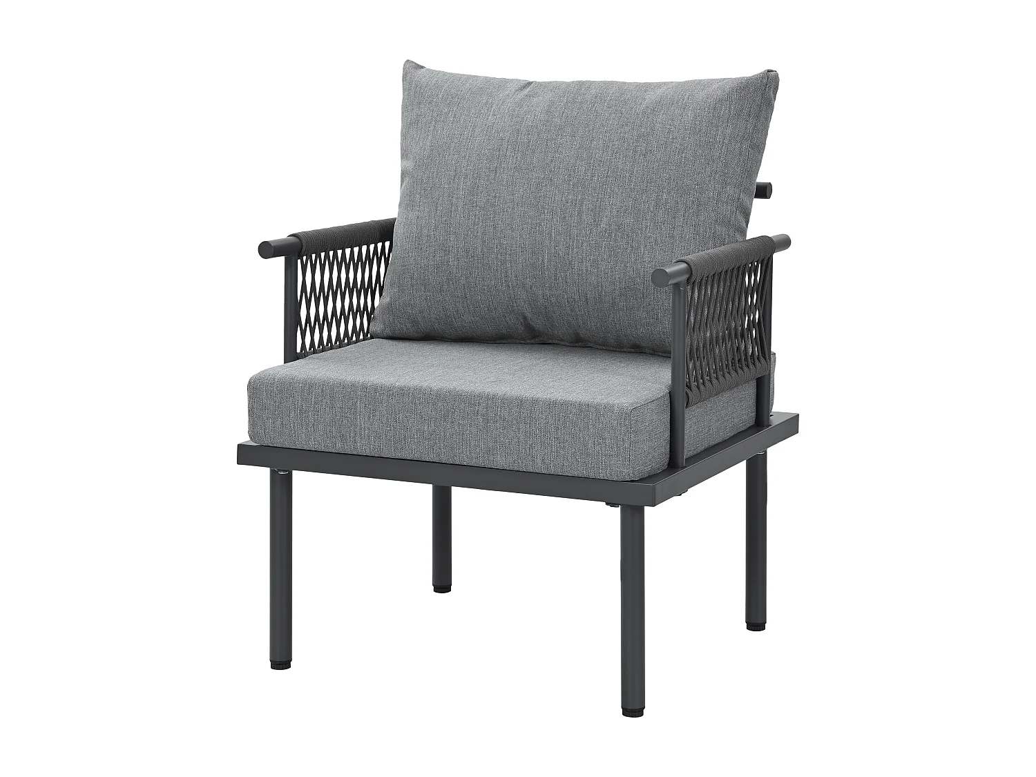 Tuinsalon - ensemble van tuinliegestoelen - 5 plaatsen - in verzinkt ijzer - canapé - 1 lage tafel - tafelplaat van glas - 2 fauteuils - Grijs