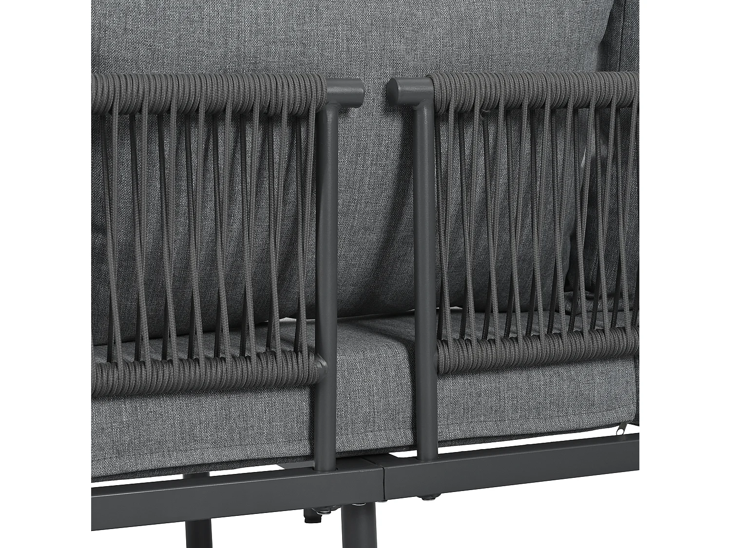 Tuinsalon - ensemble van tuinliegestoelen - 5 plaatsen - in verzinkt ijzer - canapé - 1 lage tafel - tafelplaat van glas - 2 fauteuils - Grijs