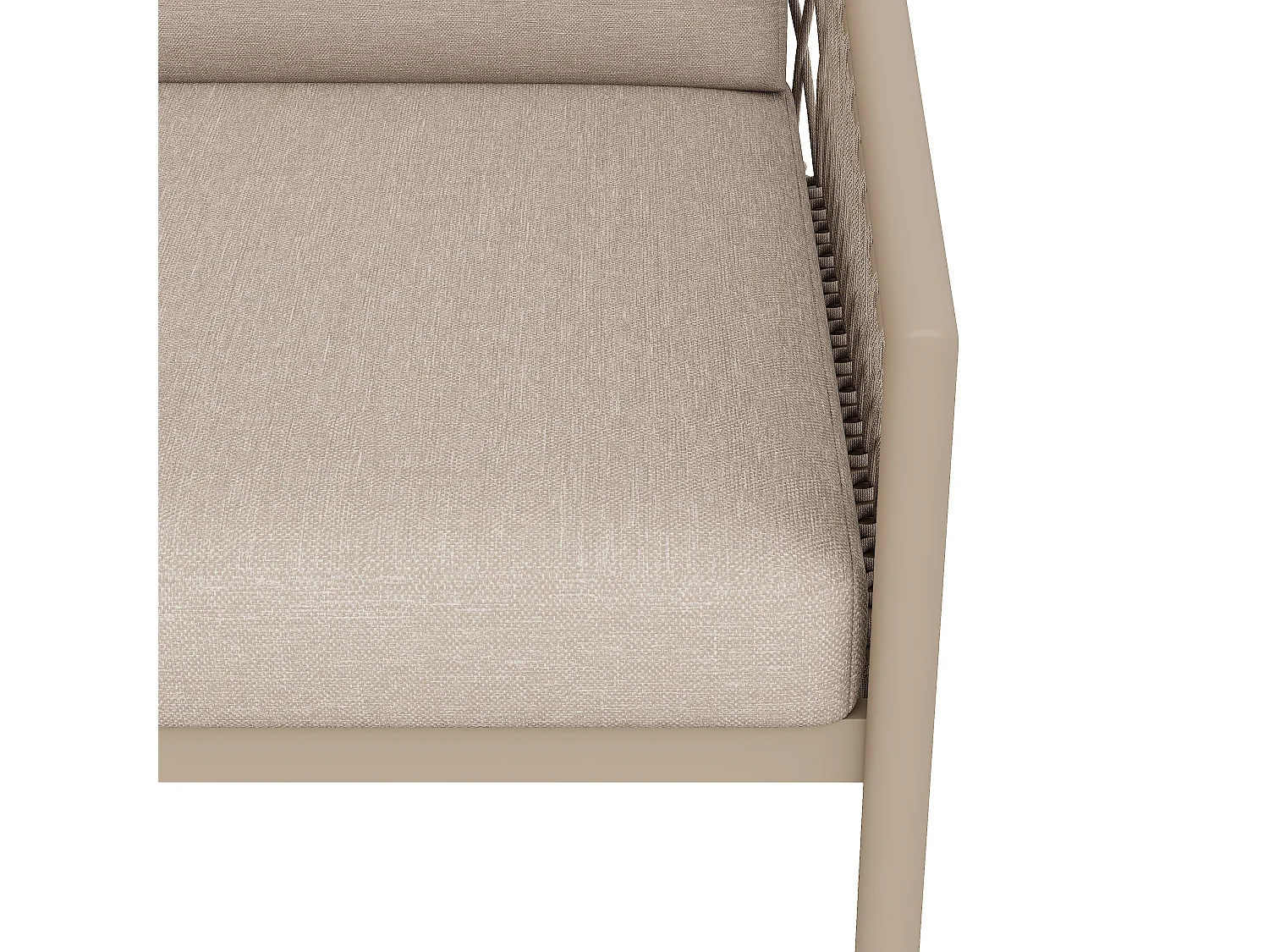 Salon de jardin en corde pour 4 personnes, structure en fer galvanisé, pieds réglables, 1 canapé - 1 chaise de canapé - 1 fauteuil et 2 tables basses, Beige