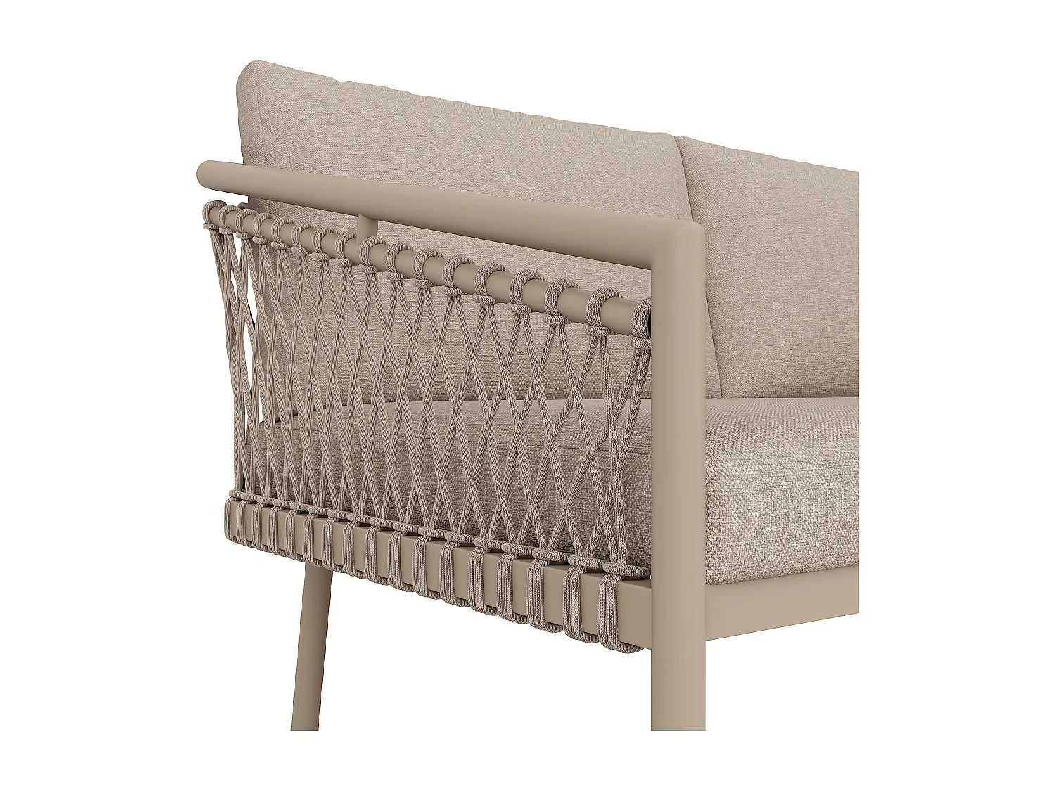 Salon de jardin en corde pour 4 personnes, structure en fer galvanisé, pieds réglables, 1 canapé - 1 chaise de canapé - 1 fauteuil et 2 tables basses, Beige