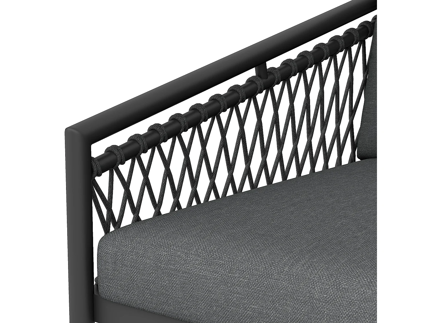 Salon de jardin en corde pour 4 personnes, structure en fer galvanisé, pieds réglables, 1 canapé - 1 chaise de canapé - 1 fauteuil et 2 tables basses, gris