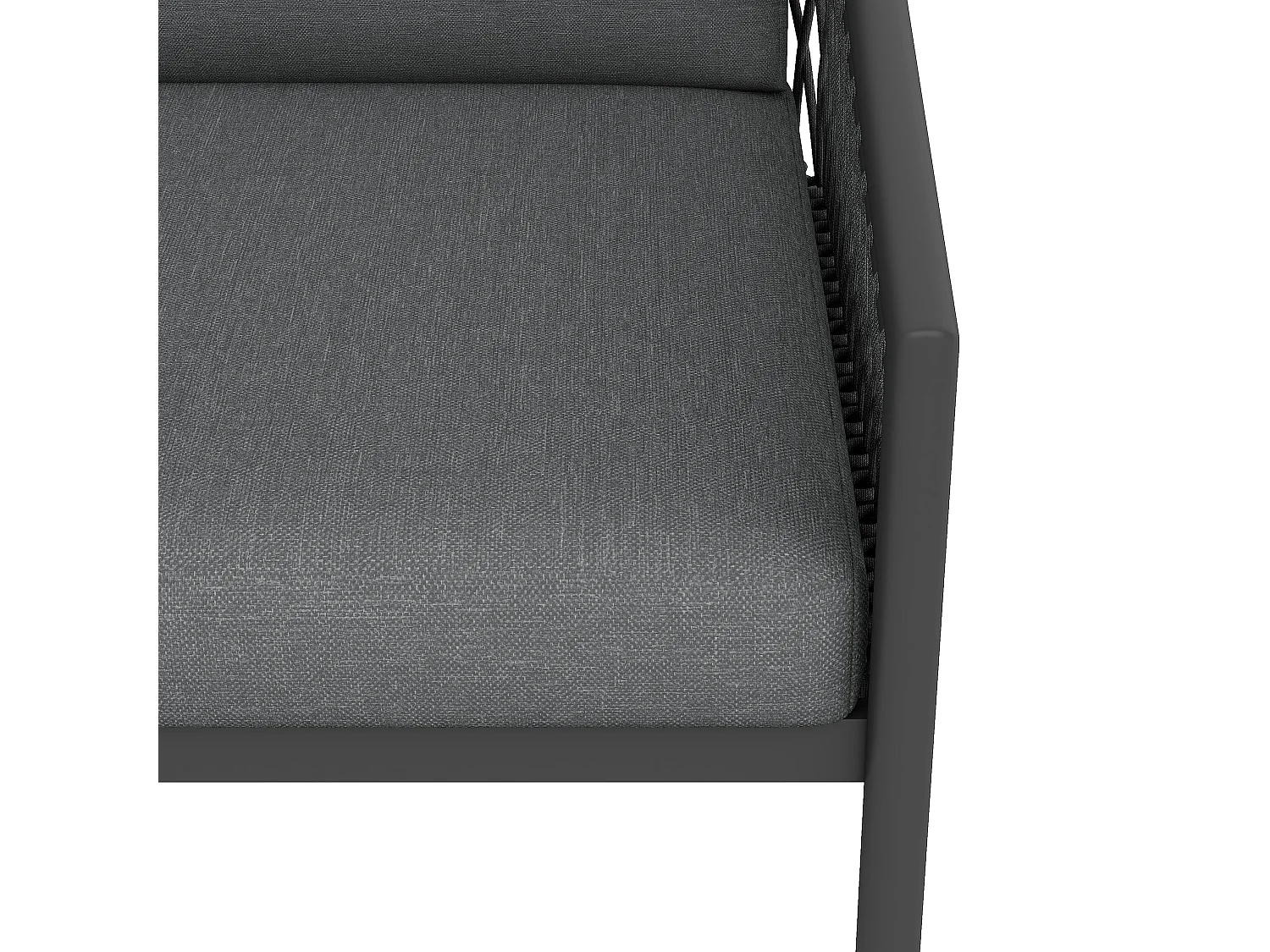 Salon de jardin en corde pour 4 personnes, structure en fer galvanisé, pieds réglables, 1 canapé - 1 chaise de canapé - 1 fauteuil et 2 tables basses, gris