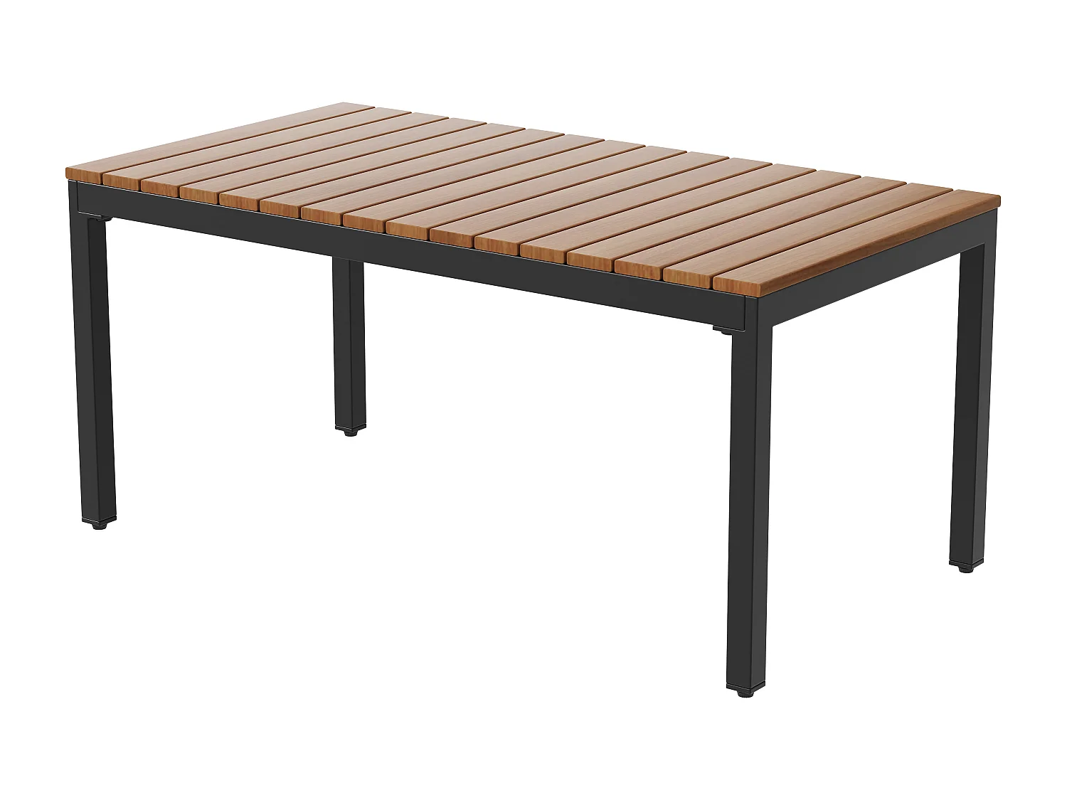 Salon de jardin en acier 4 places- 2 fauteuils et table basse - en corde tressée et bois d'acacia - Beige