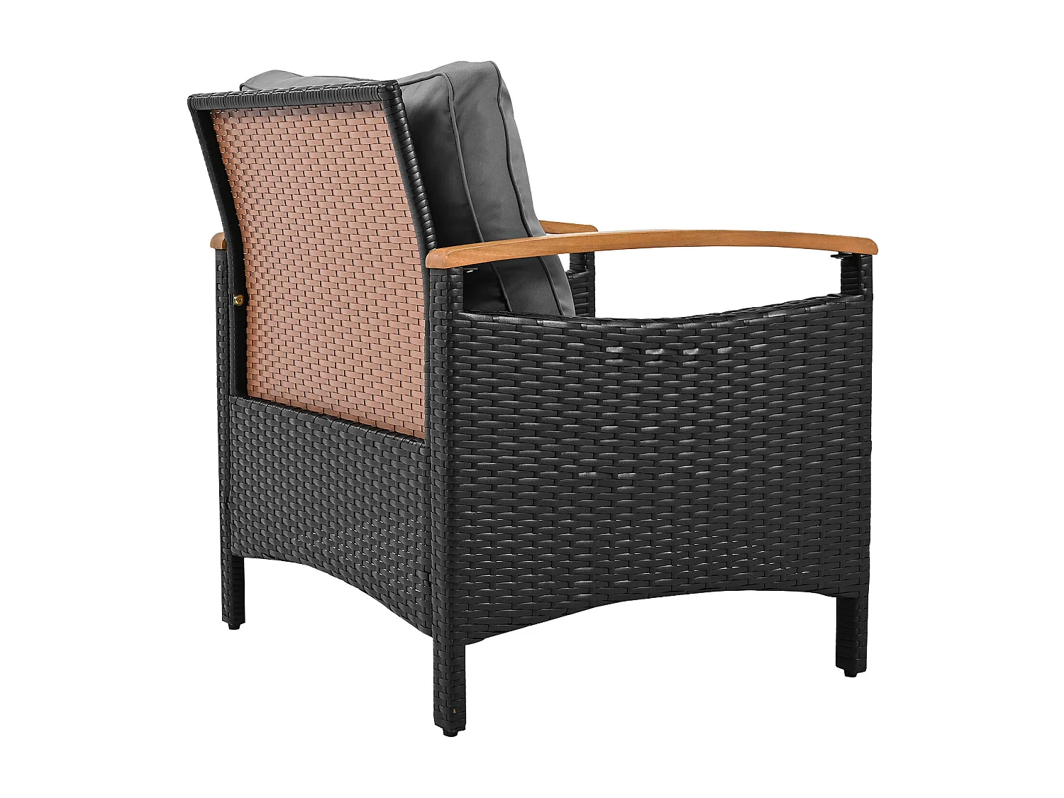 Salon de jardin 2 personnes - 2 fauteuils - 1 table basse - 2 tabourets - fer galvanisé + acacia - rotin - noir