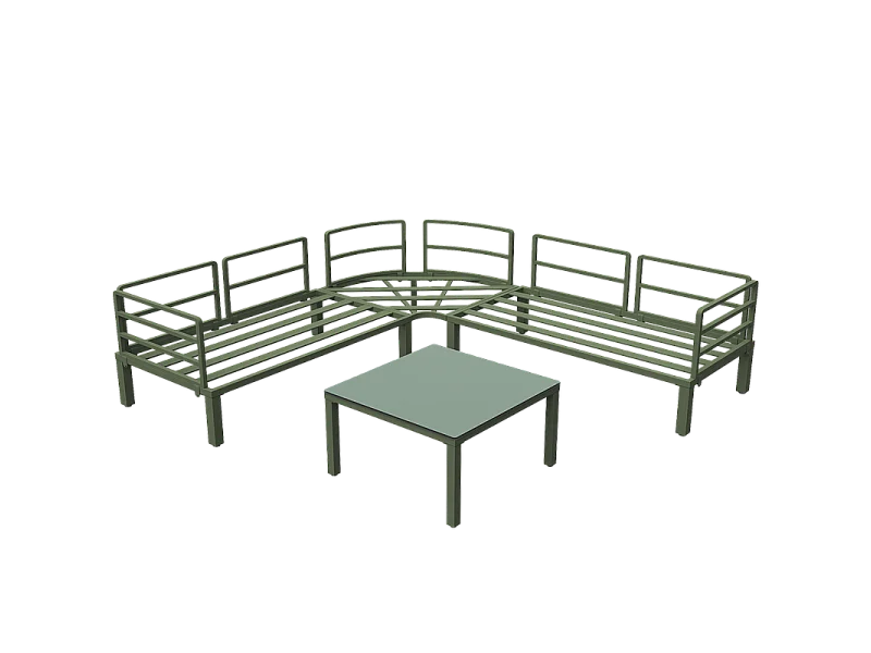 Zestaw mebli ogrodowych z ocynkowanej stali na 4 osoby - 2 sofy, 1 stół kawowy ze szkła hartowanego - z poduszkami - beżowy