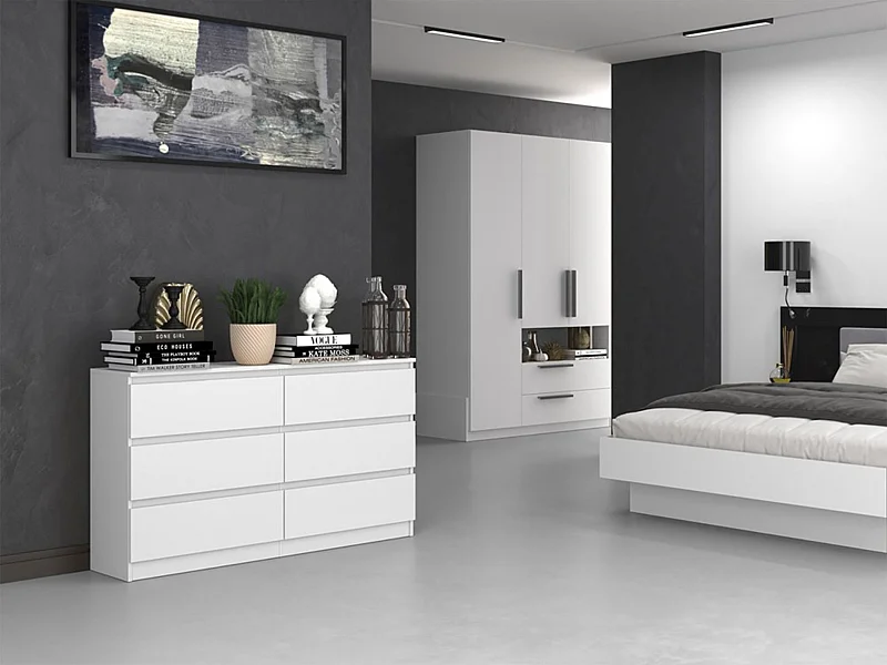 Cómoda de seis cajones - 138 cm - blanco - MALWA