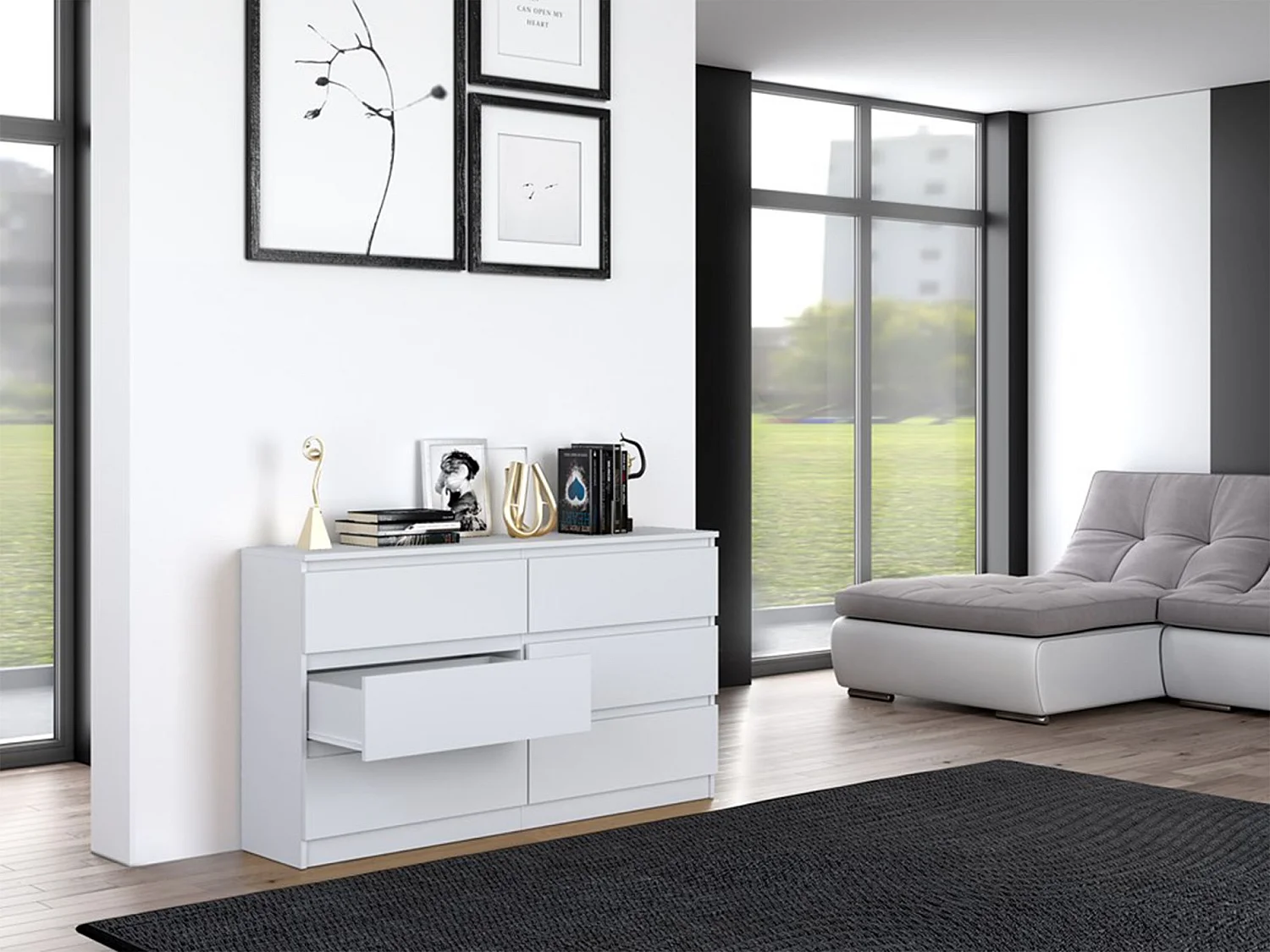 Commode à six tiroirs - 138 cm - blanc - MALWA