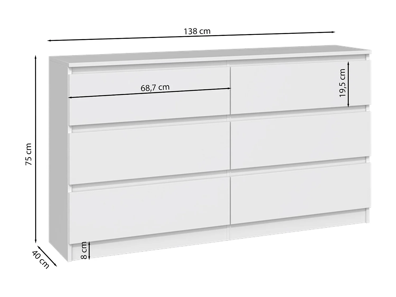 Commode à six tiroirs - 138 cm - blanc - MALWA