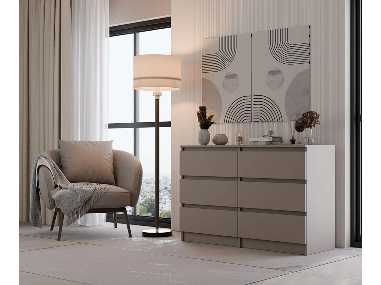 Commode à six tiroirs - 120 cm - gris - MALWA