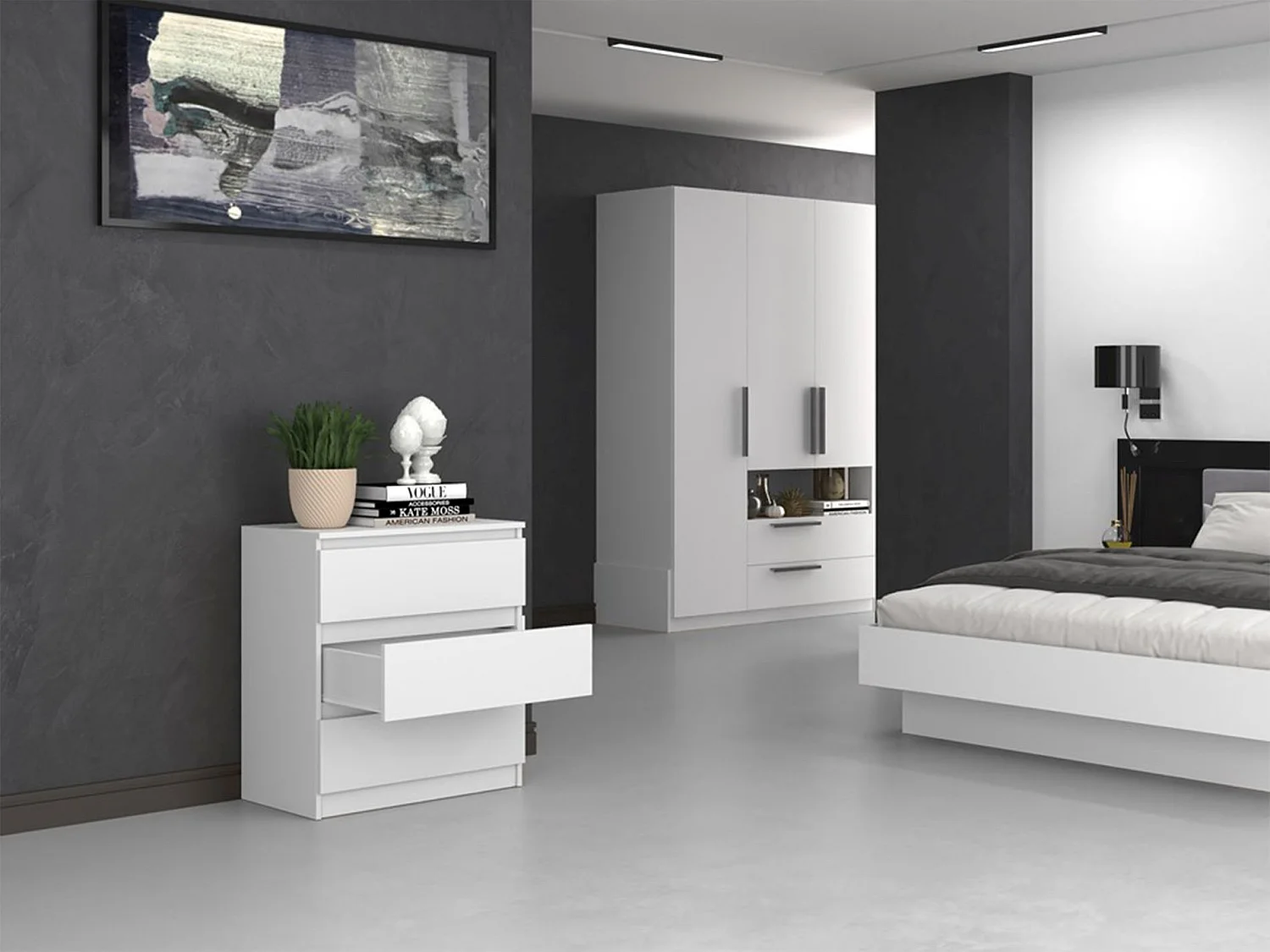 Commode à trois tiroirs - 70 cm - blanc - MALWA