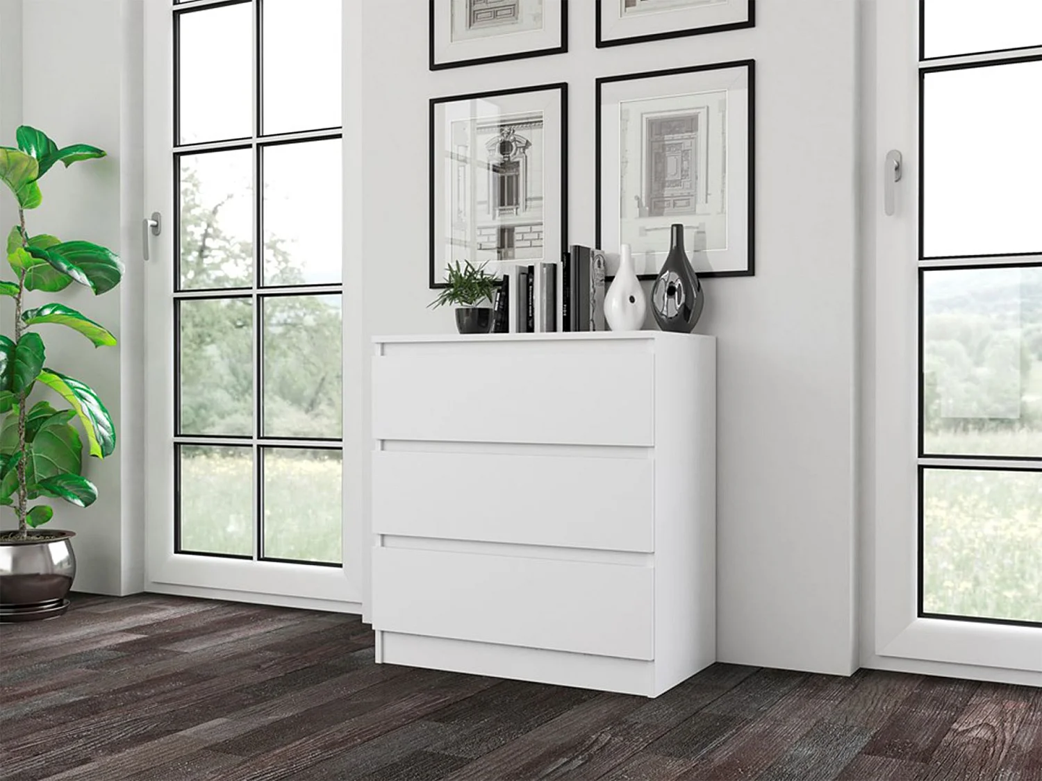 Commode à trois tiroirs - 70 cm - blanc - MALWA