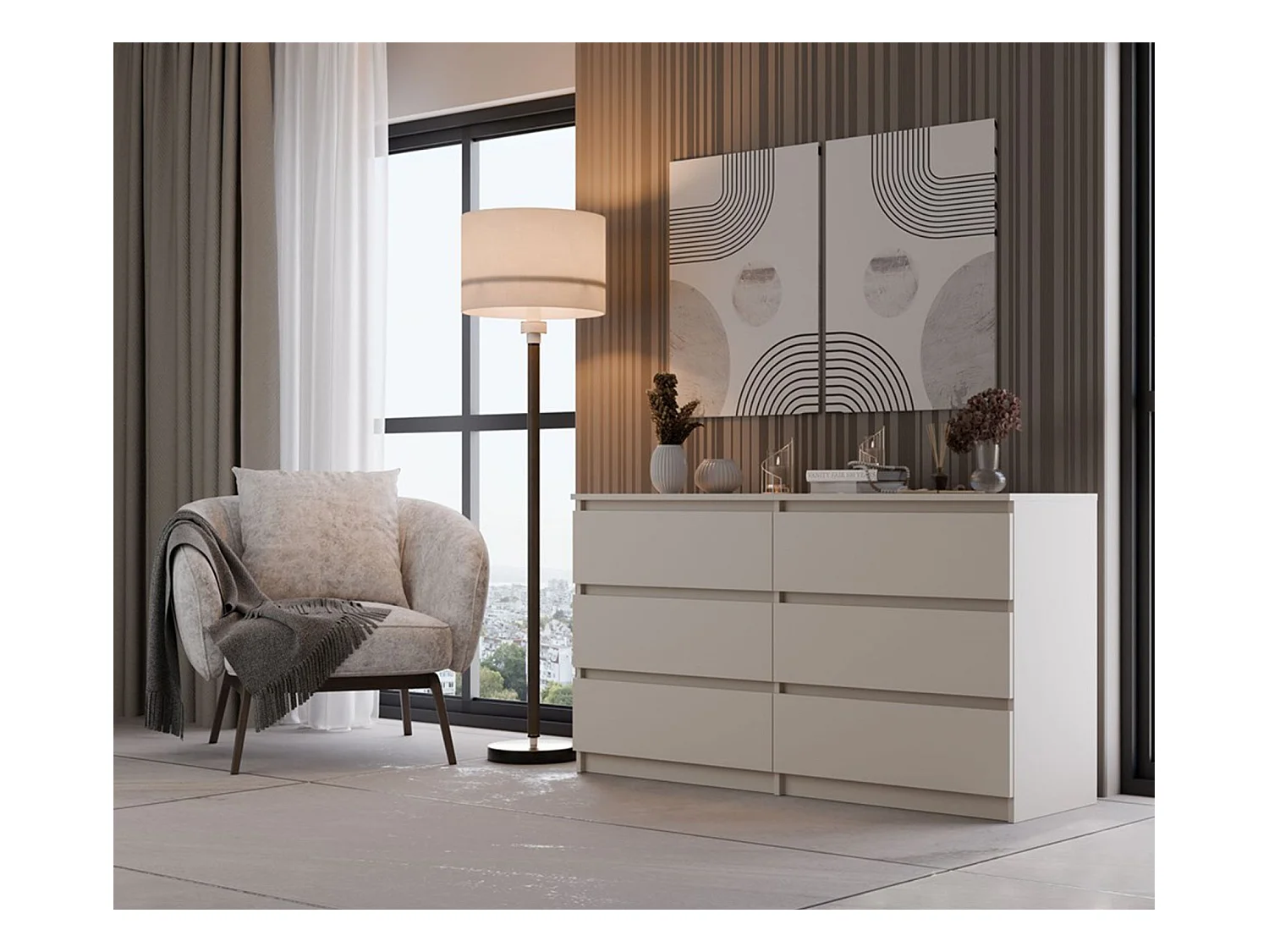Commode à six tiroirs - 138 cm - grège - MALWA