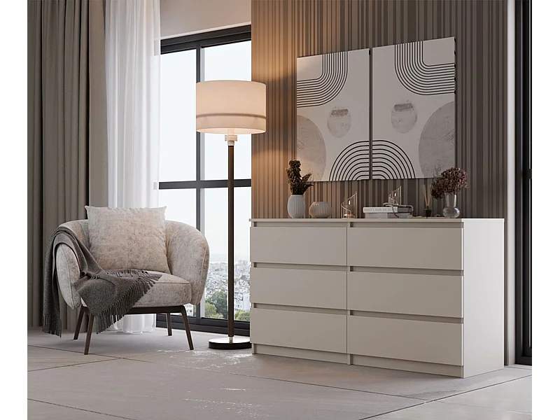 Commode à six tiroirs - 138 cm - grège - MALWA