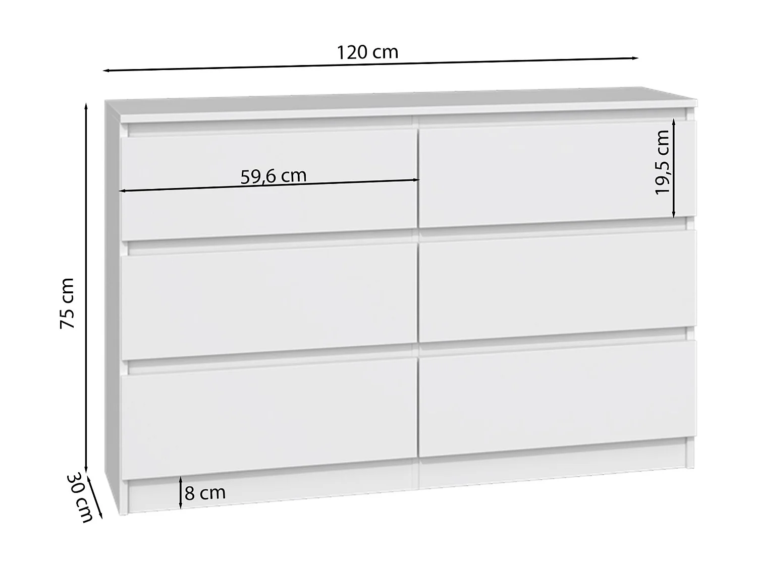 Commode à six tiroirs - 120 cm - grège - MALWA