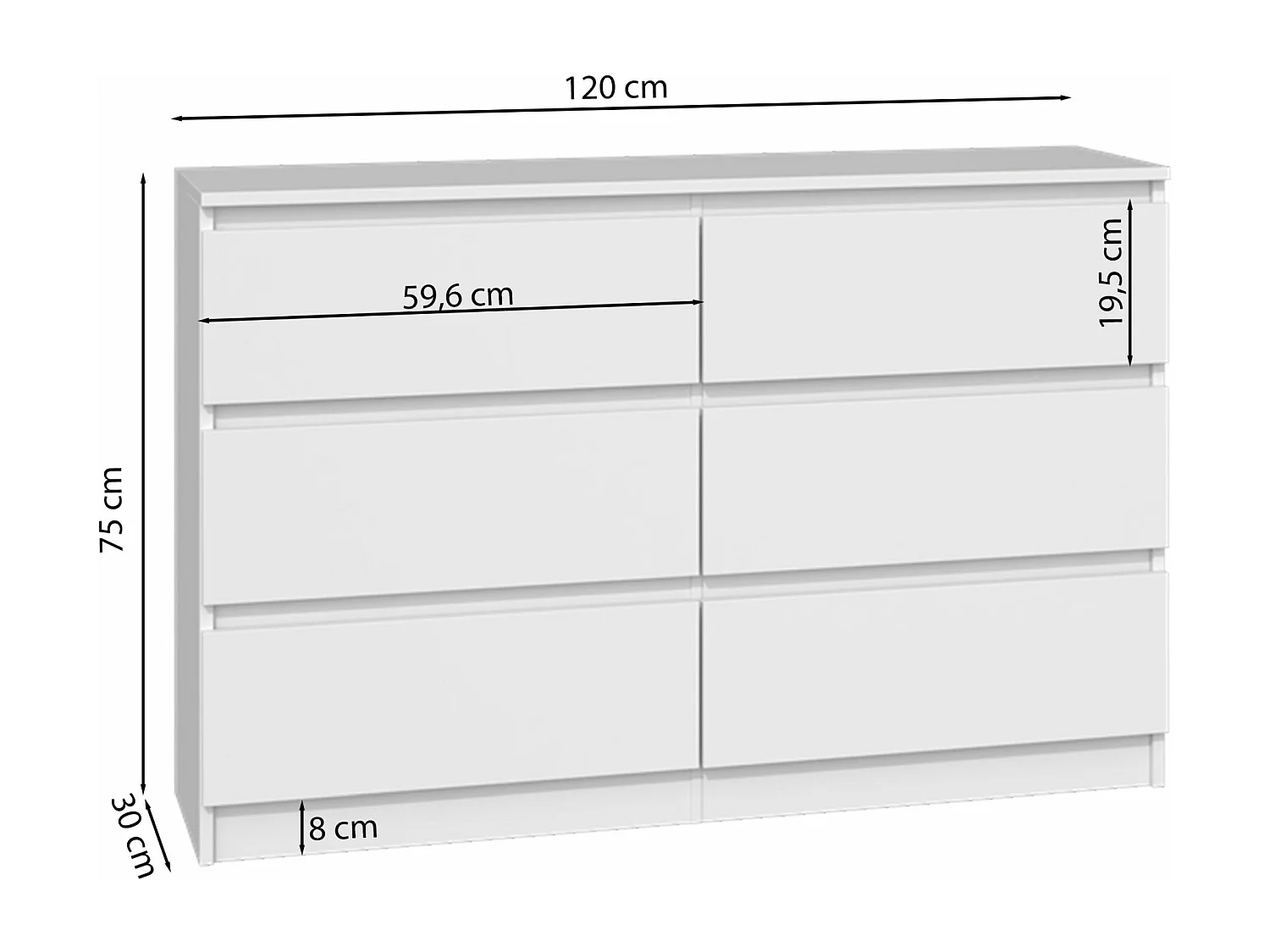 Cómoda de seis cajones - 120 cm - blanco - MALWA