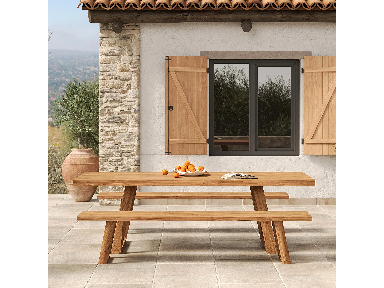 Panca da giardino in legno di teak riciclato 220 cm - Luma