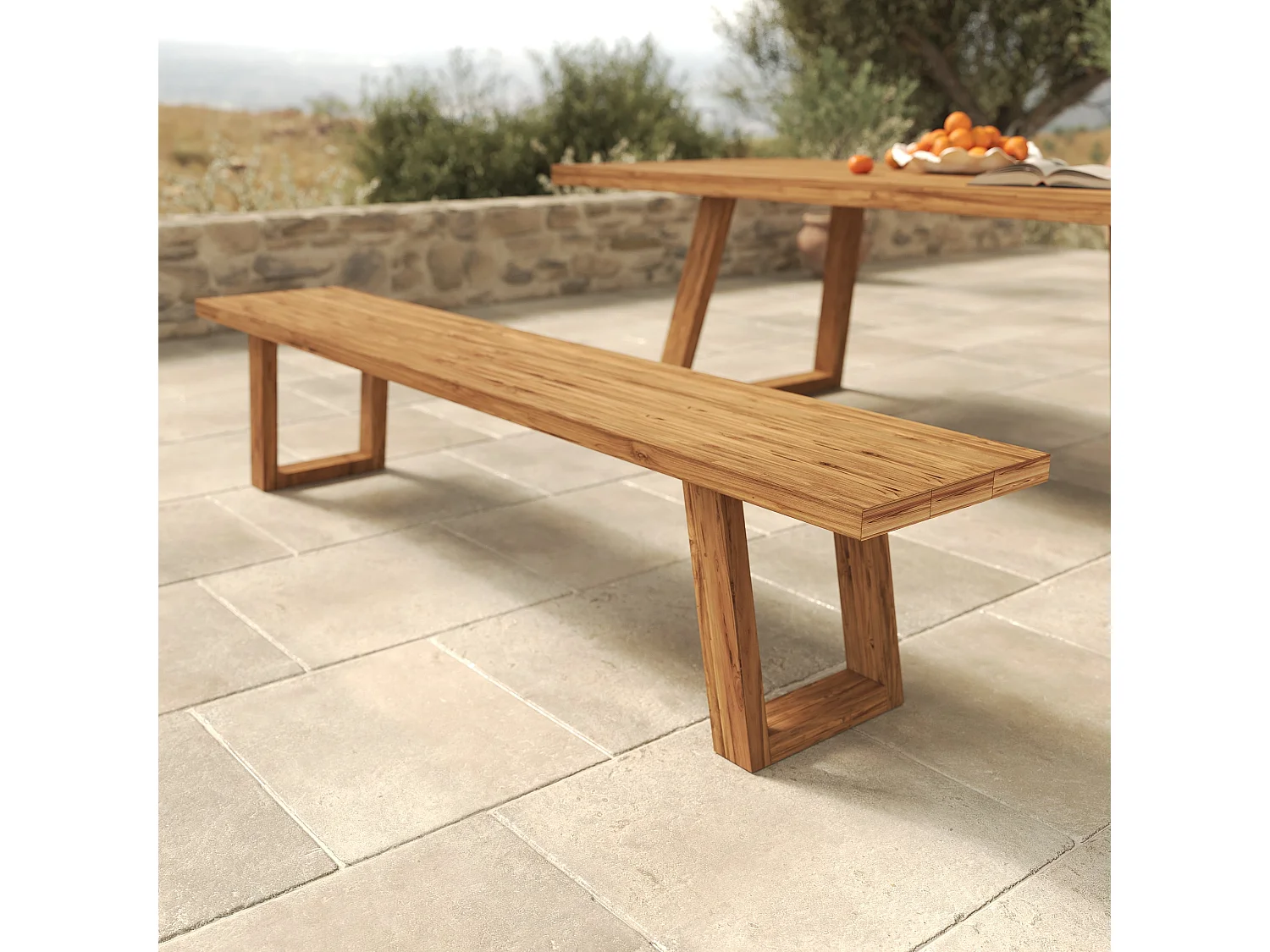 Banc de jardin en bois de teck recyclé 220 cm - Luma