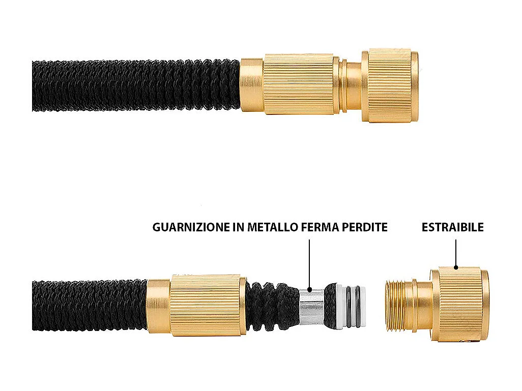 Tubo Da Giardino Estensibile Da 10 a 30 Metri Raccordi Ottone Massiccio Tubo Flessibile Per Acqua Valvola Di Arresto E Ugello Multifunzione 8 Funzioni