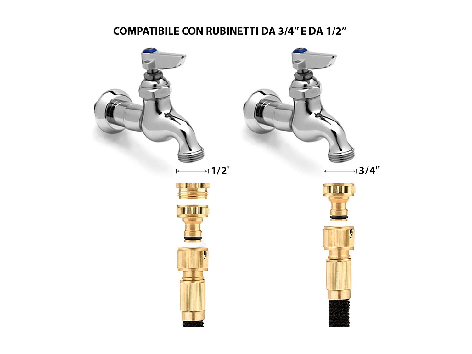 Tubo Da Giardino Estensibile Da 10 a 30 Metri Raccordi Ottone Massiccio Tubo Flessibile Per Acqua Valvola Di Arresto E Ugello Multifunzione 8 Funzioni