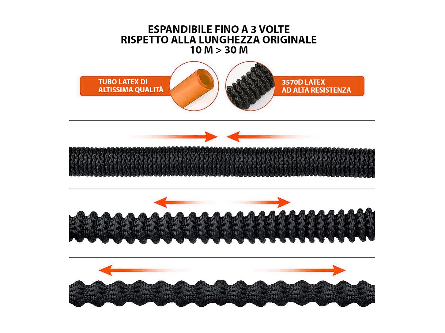 Tubo Da Giardino Estensibile Da 10 a 30 Metri Raccordi Ottone Massiccio Tubo Flessibile Per Acqua Valvola Di Arresto E Ugello Multifunzione 8 Funzioni