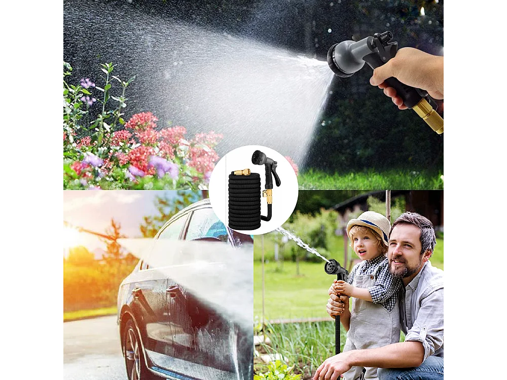 Tubo Da Giardino Estensibile Da 10 a 30 Metri Raccordi Ottone Massiccio Tubo Flessibile Per Acqua Valvola Di Arresto E Ugello Multifunzione 8 Funzioni