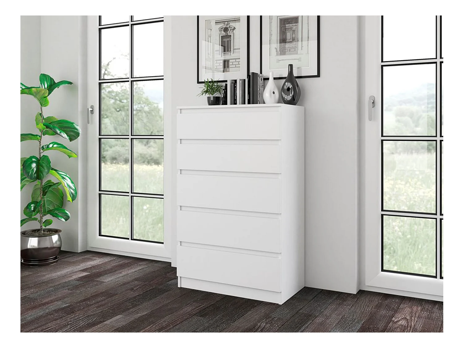 Commode à cinq tiroirs - 70 cm - blanc - MALWA