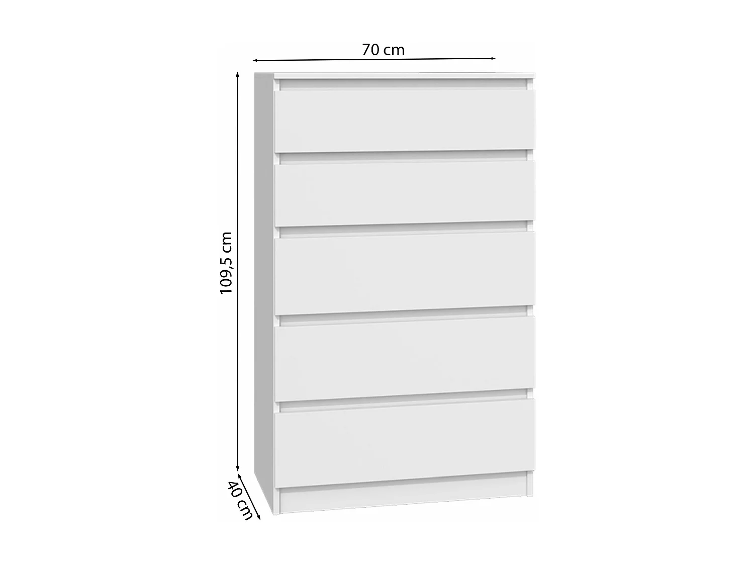 Comò a cinque cassetti - 70 cm - bianco - MALWA