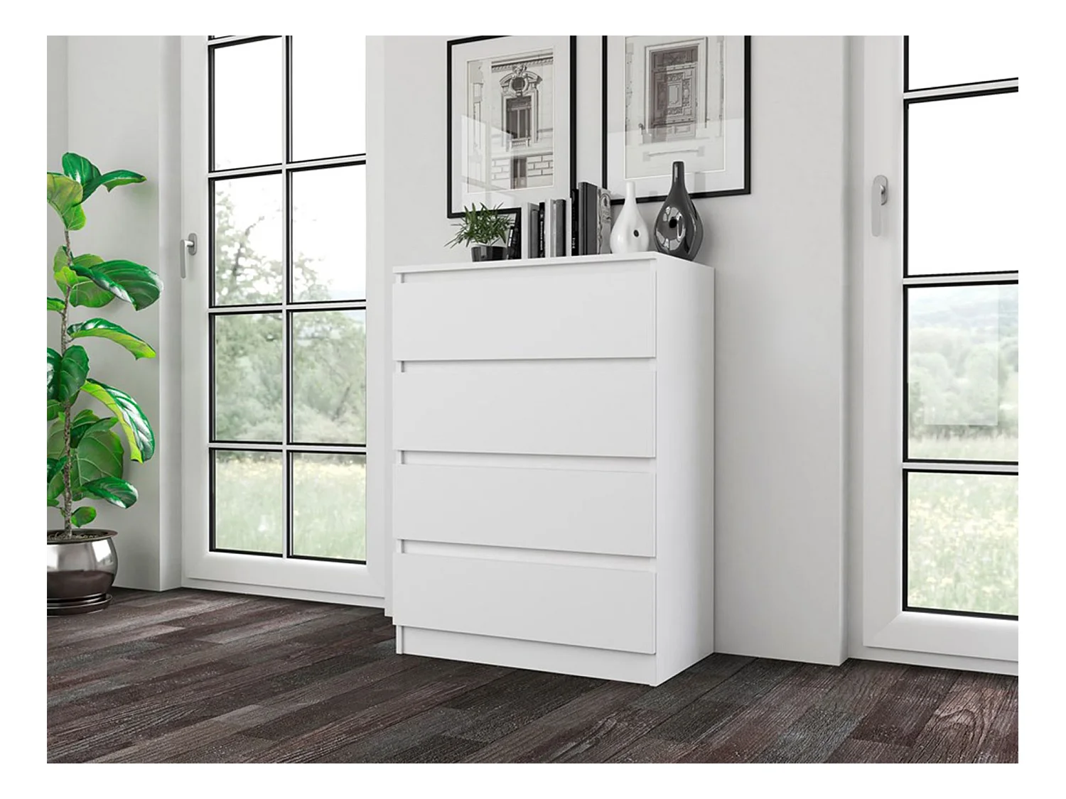 Commode à quatre tiroirs - 70 cm - blanc - MALWA