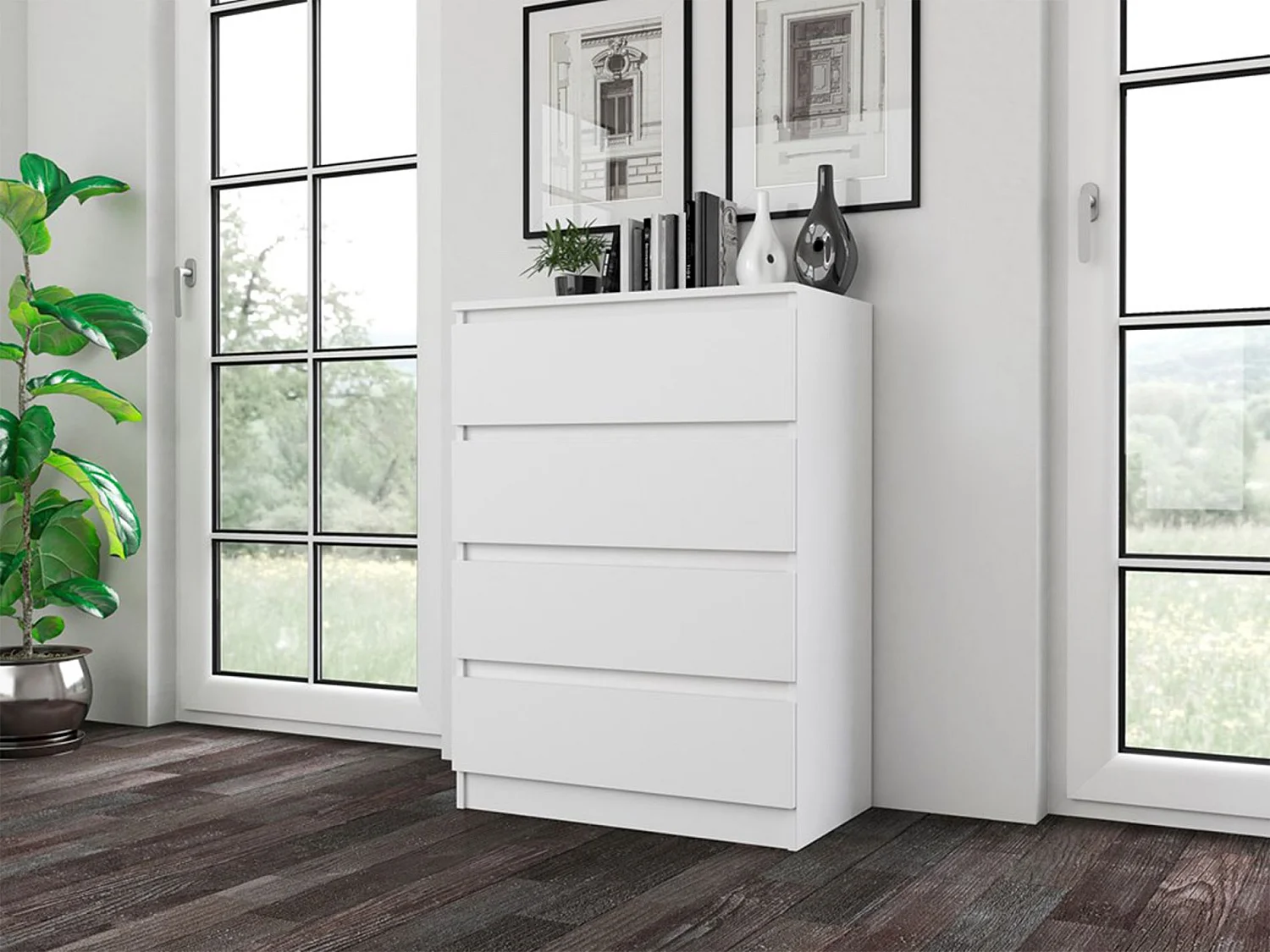 Commode à quatre tiroirs - 70 cm - blanc - MALWA