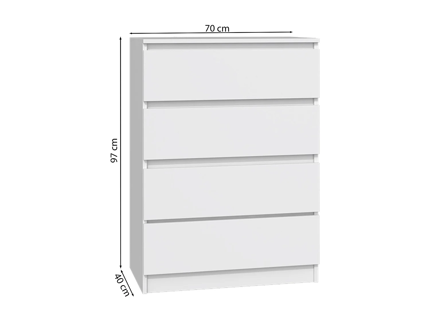 Commode à quatre tiroirs - 70 cm - blanc - MALWA