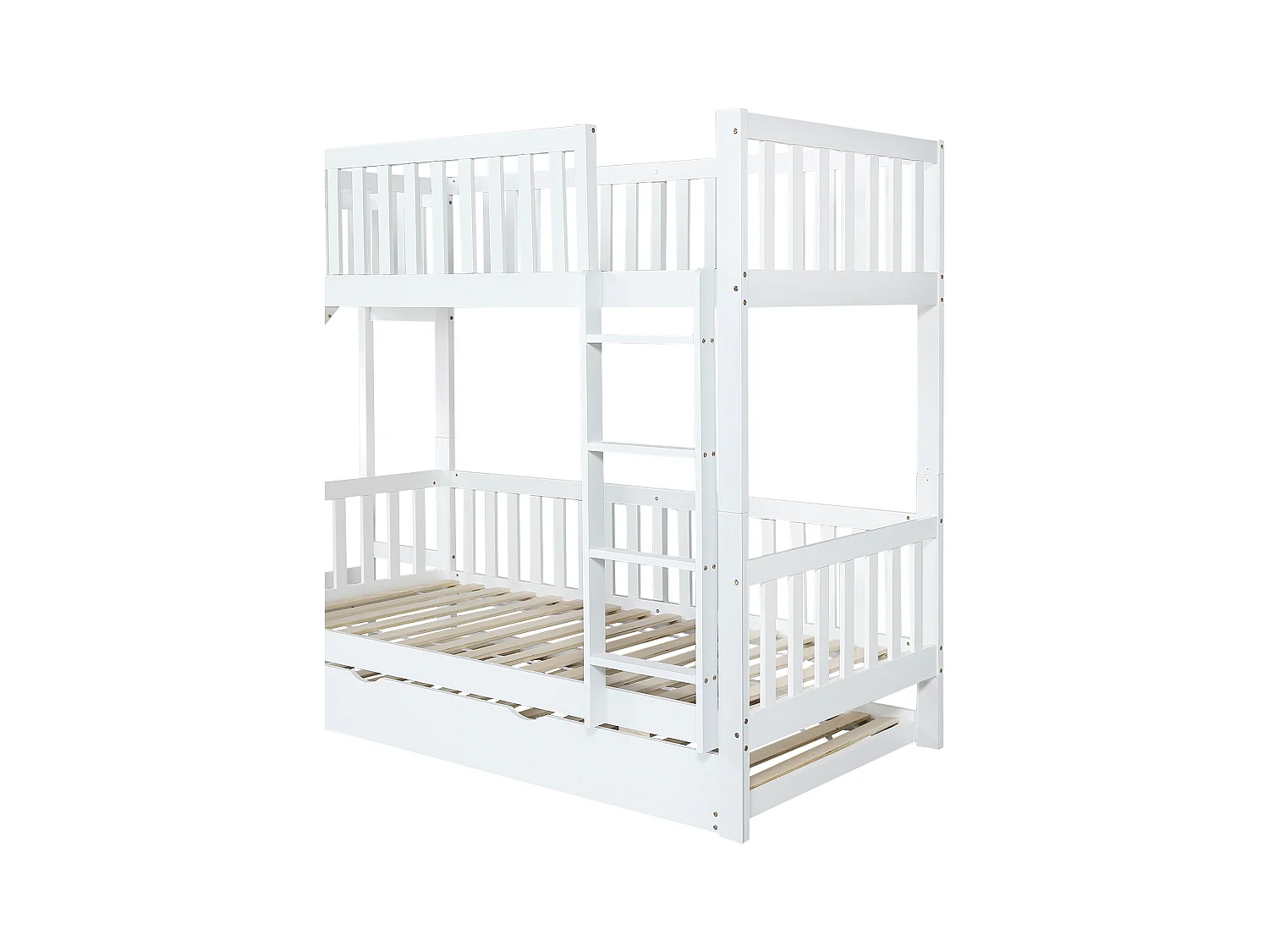 Lit superposé enfant 90x200/190 cm - avec lit gigogne - avec toboggan et échelle droite 4 marches - bois massif + MDF - blanc (sans matelas)