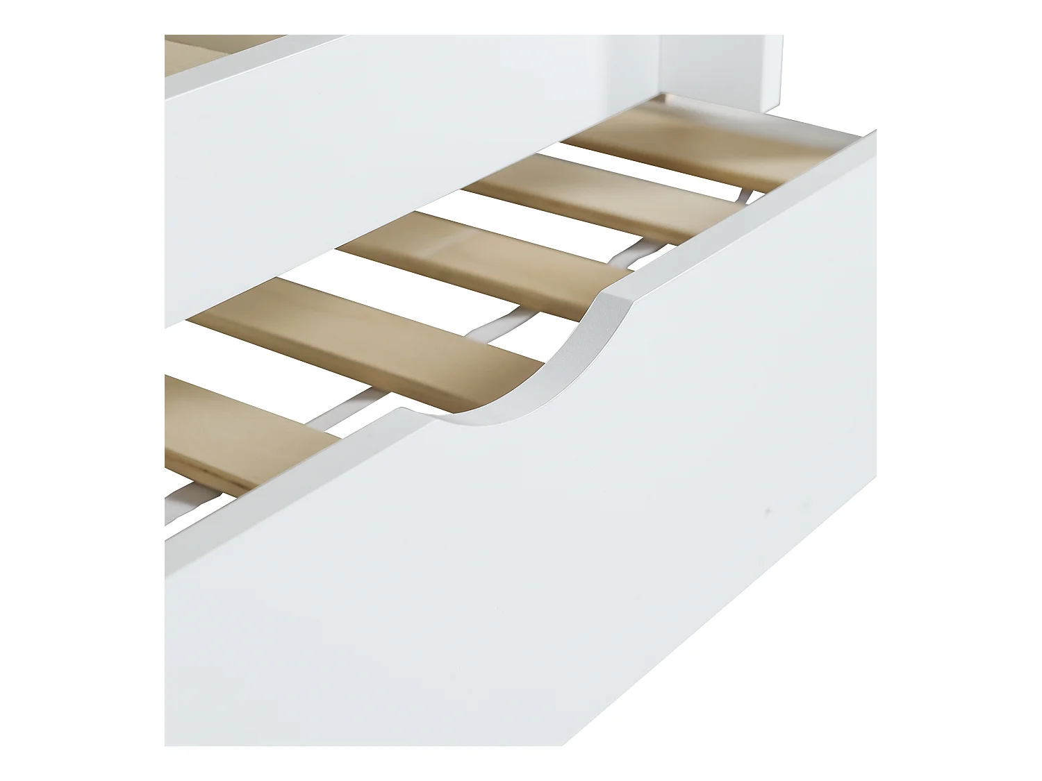 Lit superposé enfant 90x200/190 cm - avec lit gigogne - avec toboggan et échelle droite 4 marches - bois massif + MDF - blanc (sans matelas)