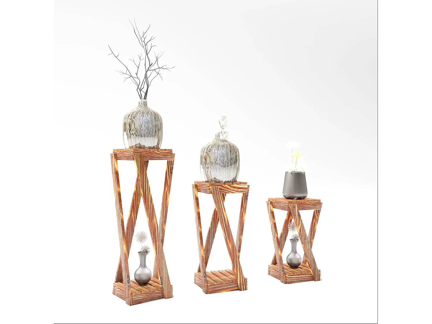 Set de 3 tables d'appoint Muonio bois de pin 40 - 60 x 22 x 22 cm bois foncé [en.casa]