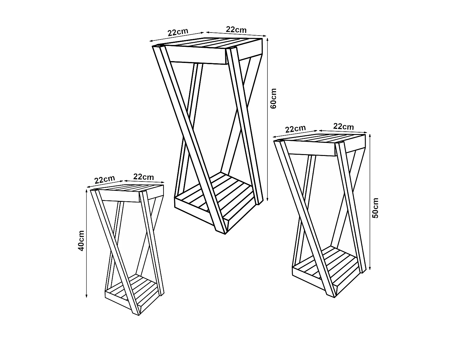 Set de 3 tables d'appoint Muonio bois de pin 40 - 60 x 22 x 22 cm bois foncé [en.casa]
