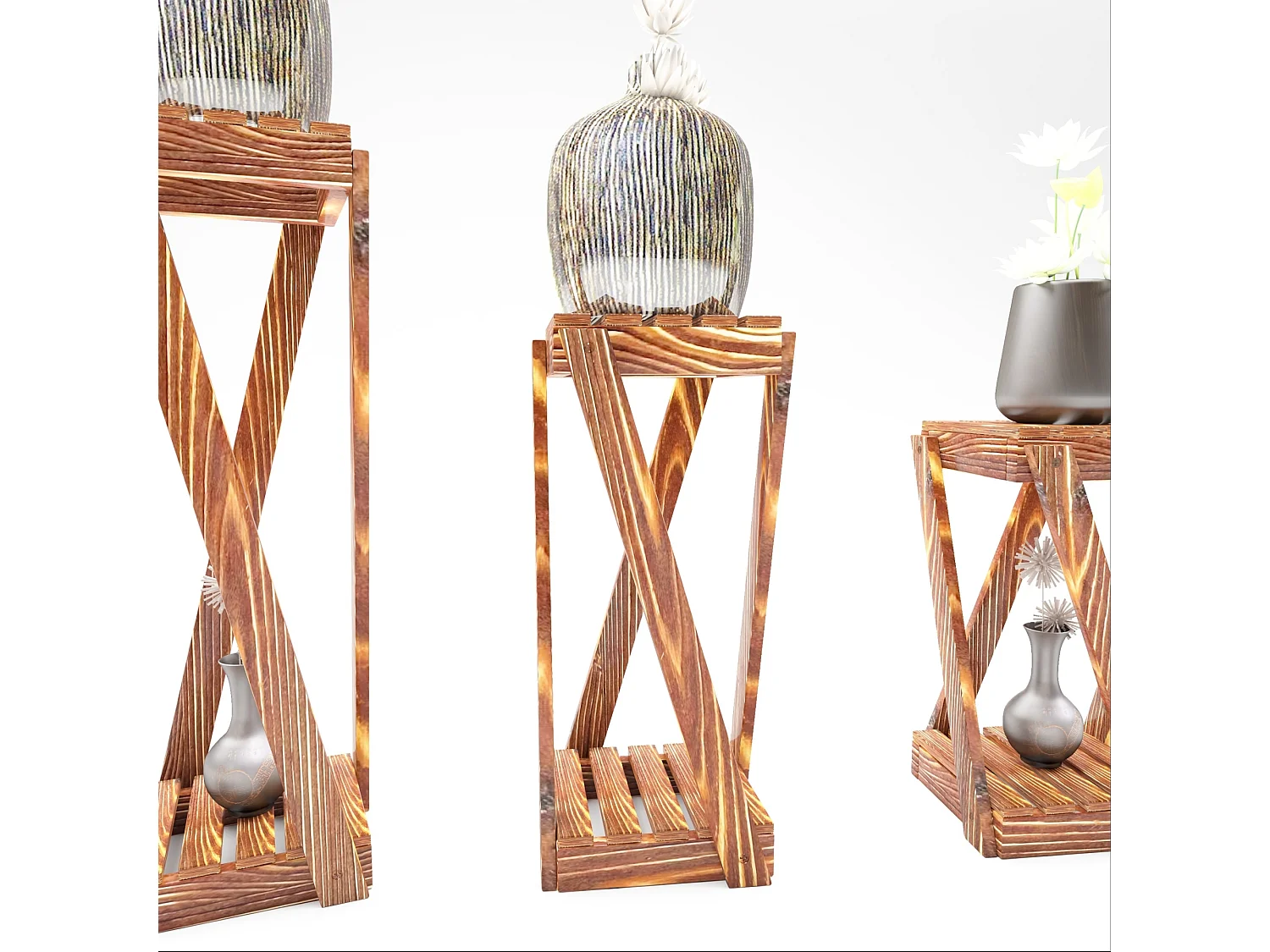 Set de 3 tables d'appoint Muonio bois de pin 40 - 60 x 22 x 22 cm bois foncé [en.casa]