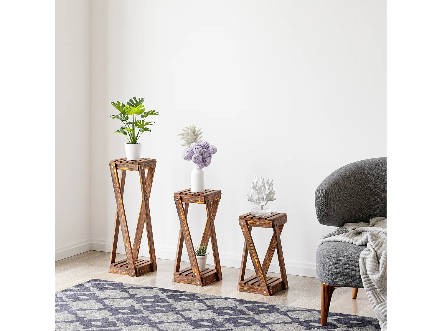 Set de 3 tables d'appoint Muonio bois de pin 40 - 60 x 22 x 22 cm bois foncé [en.casa]
