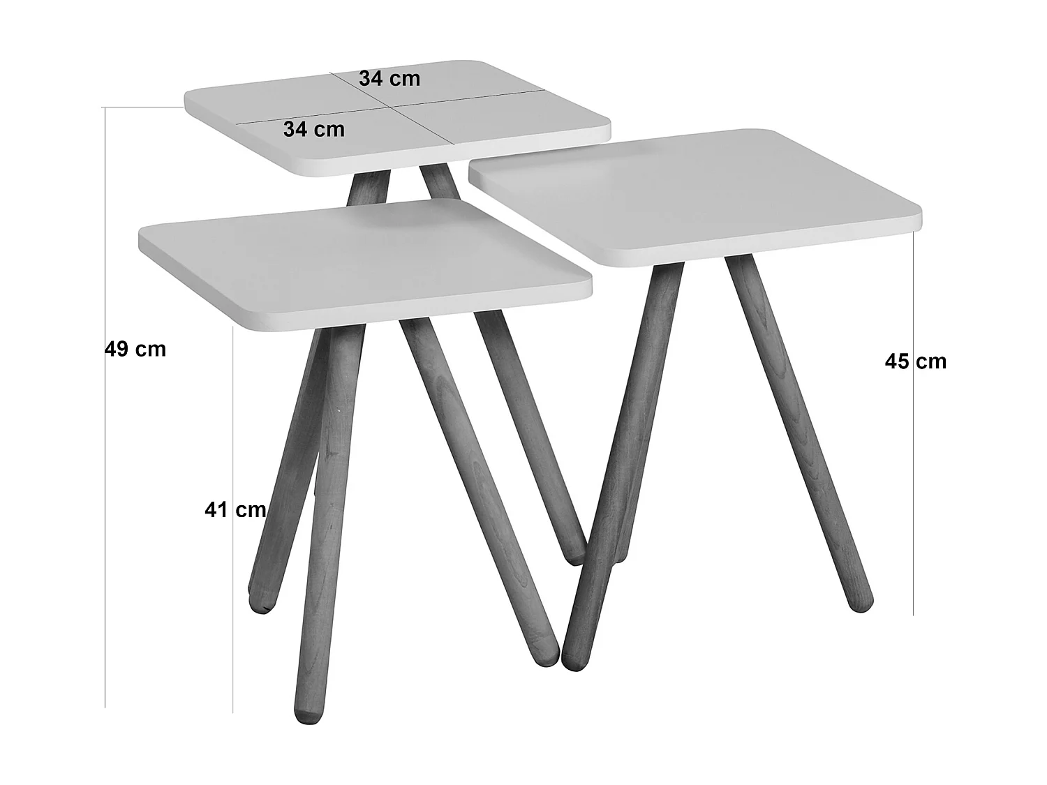 Set de 3 tables d'appoint Hobro carrées trépied blanc / gris / rose [en.casa]