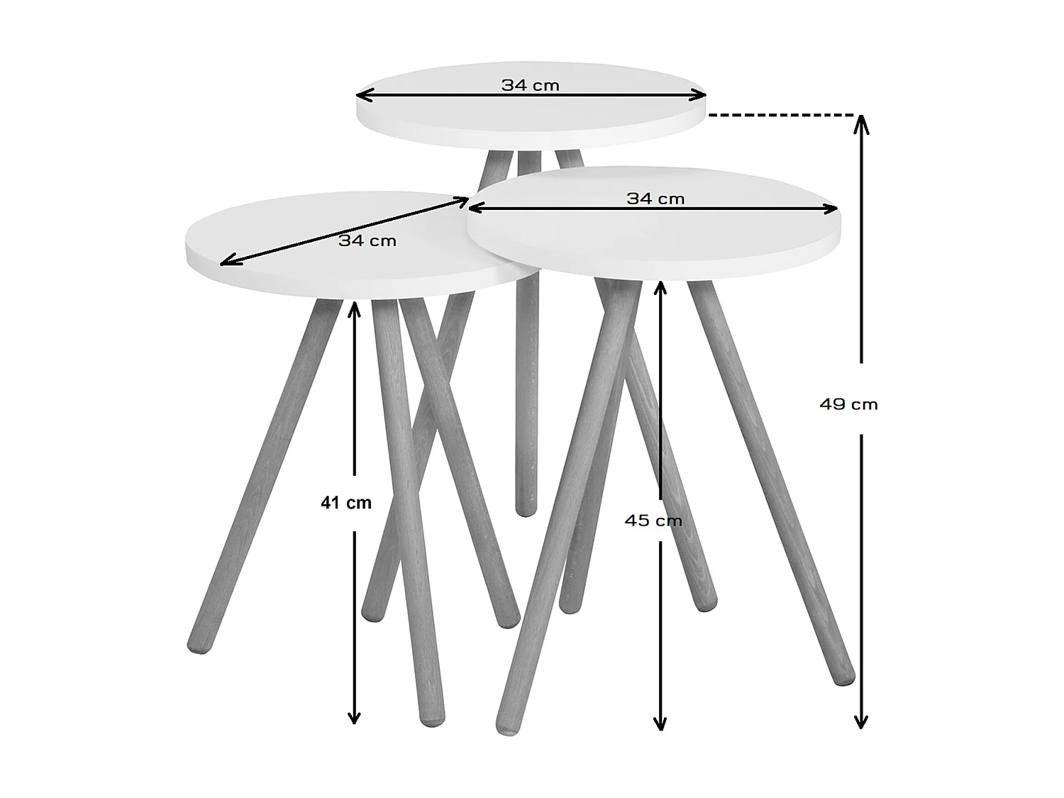Set de 3 tables d'appoint Hjørring rondes trépied blanc / gris / rose [en.casa]
