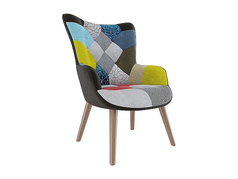 Poltrona Patchwork Memory Foam con Braccioli Imbottita Schienale Alto Piedi in Legno Design Ufficio Studio Salotto Soggiorno 76x68x98 cm Multicolore