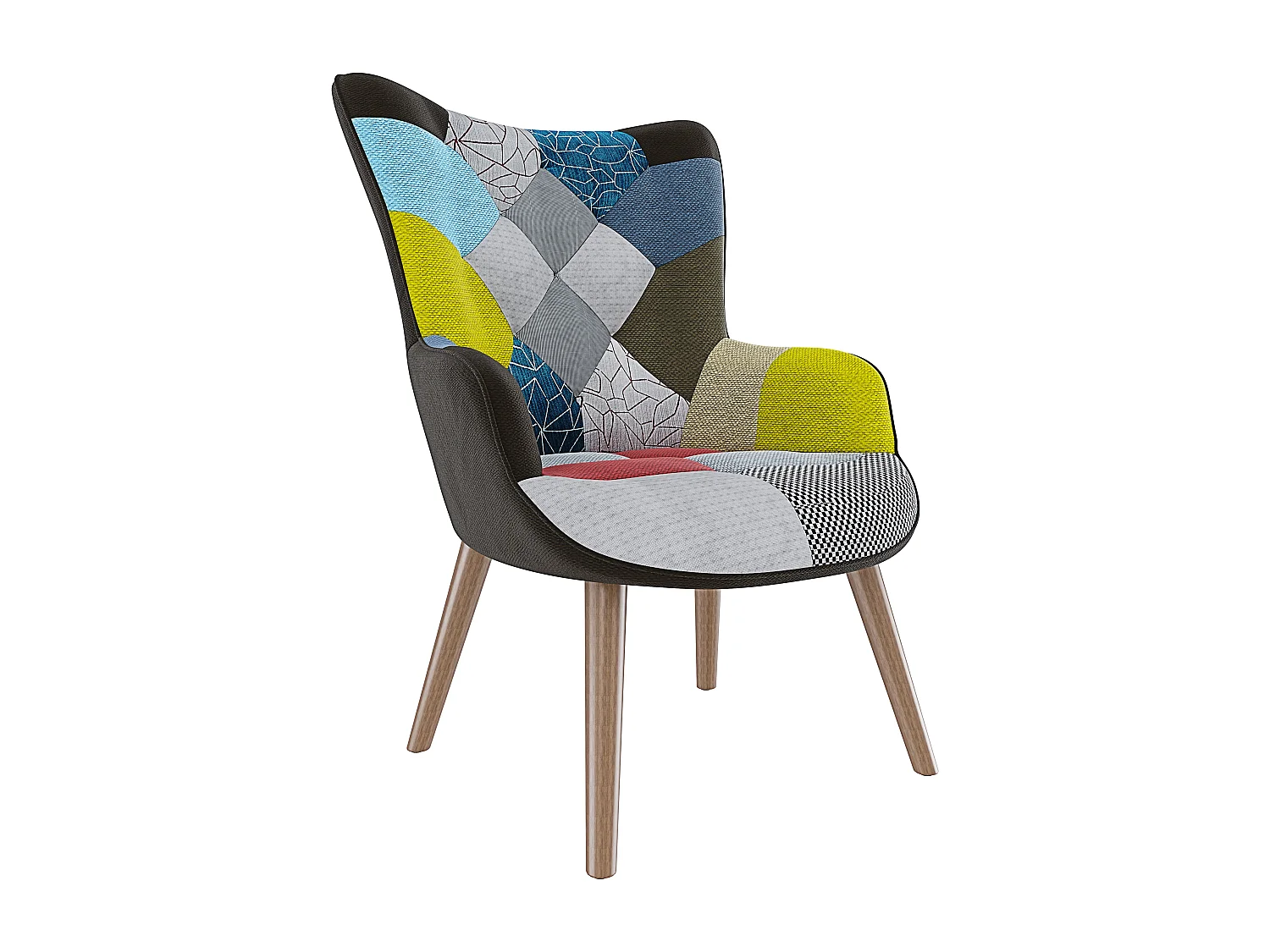 Poltrona Patchwork Memory Foam con Braccioli. Imbottita con Schienale Alto E Piedi in Legno, Design per Ufficio Studio Salotto Soggiorno 76 x 68 x 98 cm Multicolore