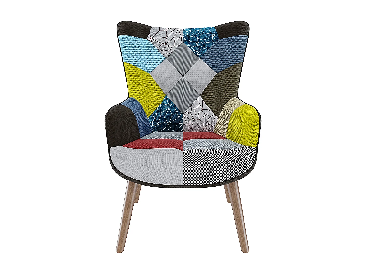 Poltrona Patchwork Memory Foam con Braccioli. Imbottita con Schienale Alto E Piedi in Legno, Design per Ufficio Studio Salotto Soggiorno 76 x 68 x 98 cm Multicolore