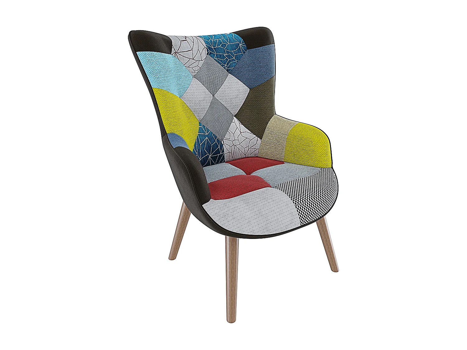 Poltrona Patchwork Memory Foam con Braccioli. Imbottita con Schienale Alto E Piedi in Legno, Design per Ufficio Studio Salotto Soggiorno 76 x 68 x 98 cm Multicolore