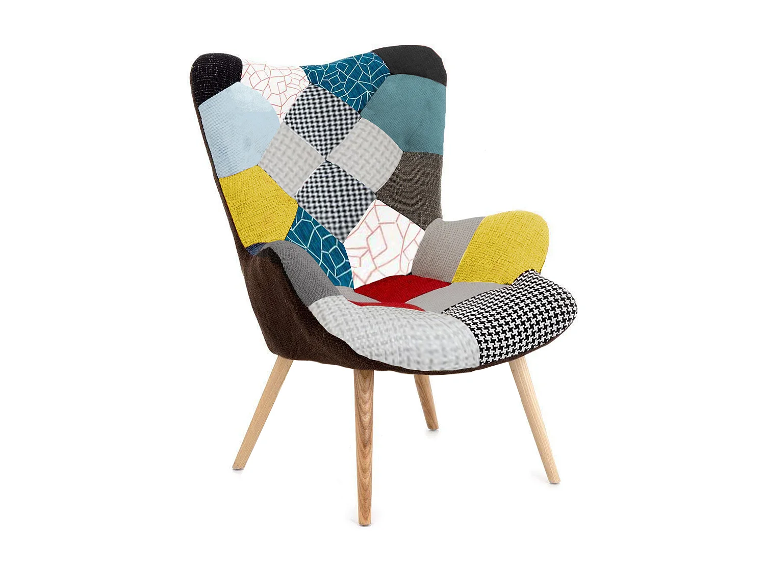 Poltrona Patchwork Memory Foam con Braccioli. Imbottita con Schienale Alto E Piedi in Legno, Design per Ufficio Studio Salotto Soggiorno 76 x 68 x 98 cm Multicolore